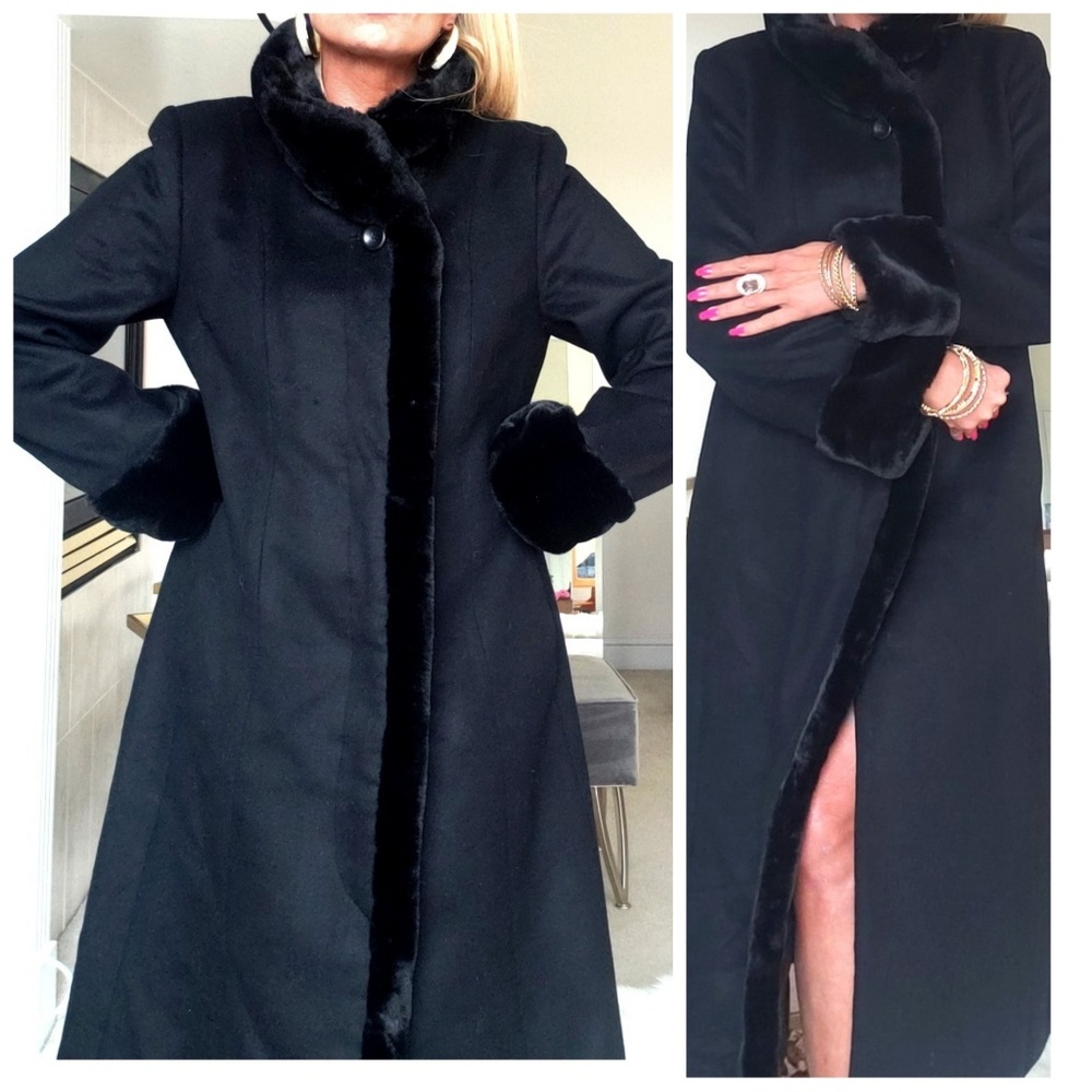 *SOLD on Mercari* intage Midnight Velvet Full Length Wool with Faux Fur Coat - Picture 4 of 6